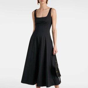 Helsa Stretch Cotton Sateen Black Midi Dress
